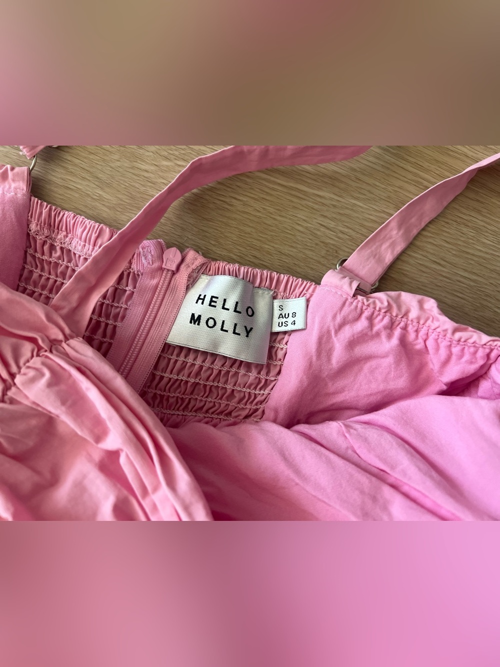 Hello Molly Knock Knock Pink Ruched Tiered Maxi Sundress size small - Picture 5 of 9
